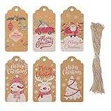 Koogel Weihnachten Geschenkanhänger, 120 Stück Kraftpapier Etiketten mit 1 Rolle