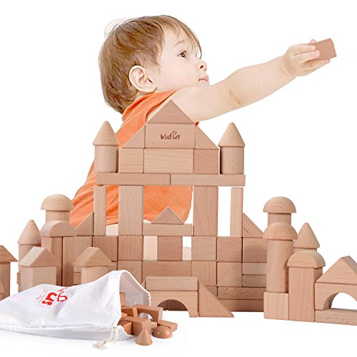 KAJA Classic Natural Wooden Building Blocks Sets 80 Pcs Blocks for Toddlers Educational Preschool Learning Toys with Carrying Bag - Thumbnail 5
