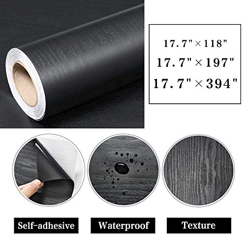 17.7”x197”Black Wood Wallpaper Black Wood Peel and Stick Wallpaper