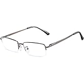 QECEPEI Half Rimless Metal Eyewear Frames Blue Light Blocking Transparent Lens Business Glasses