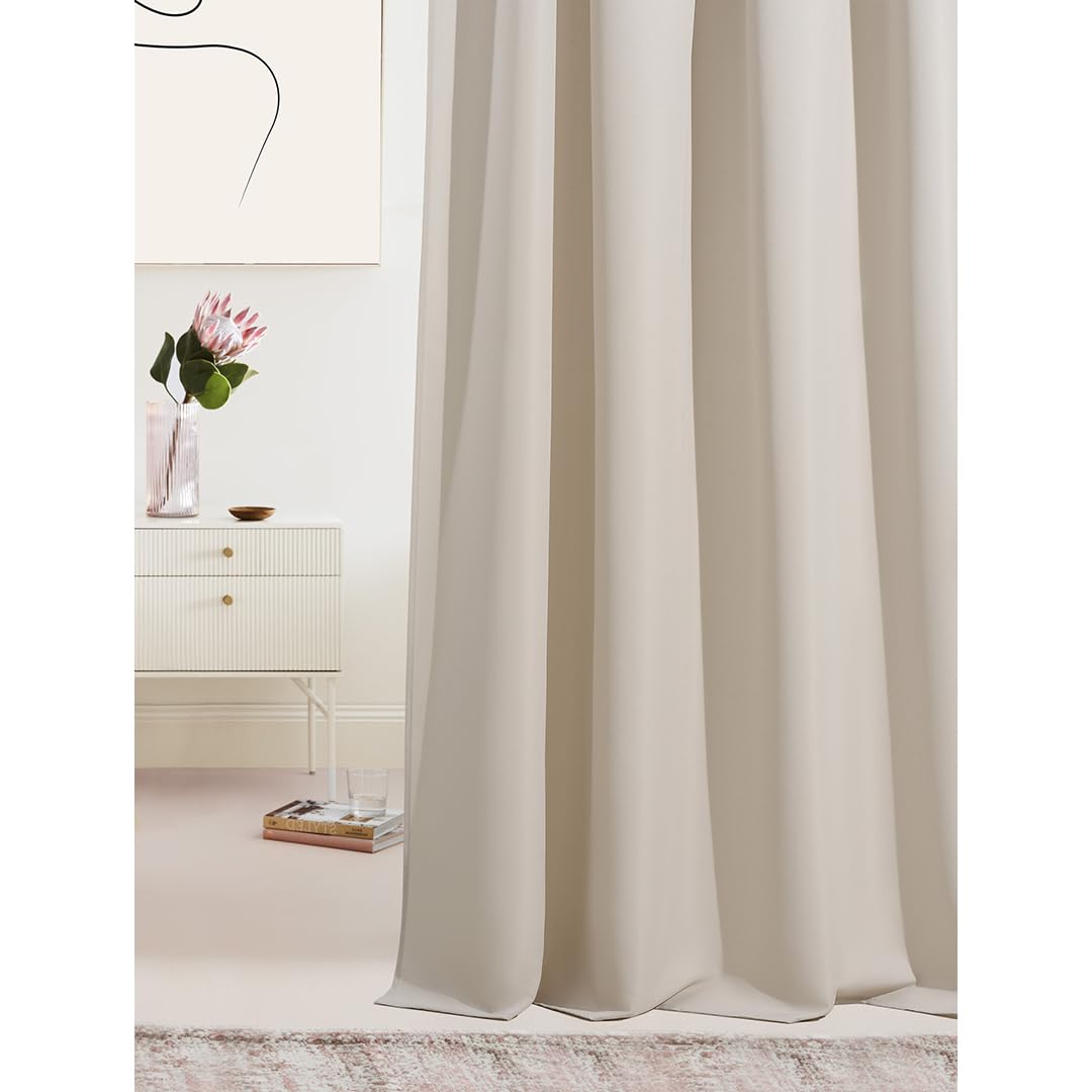 ROOM99 Laurel Curtain with Eyelets, 140 x 250 cm, Width x Height Blackout Opaque Sliding Curtains, Living Room, Bedroom, Light Beige, 1 Piece