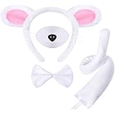 Norme Mouse Costume Accessory Set Rat Ear Headband Nose Tail and Bow Tie for Adults Halloween Animal Cosplay Party(White)