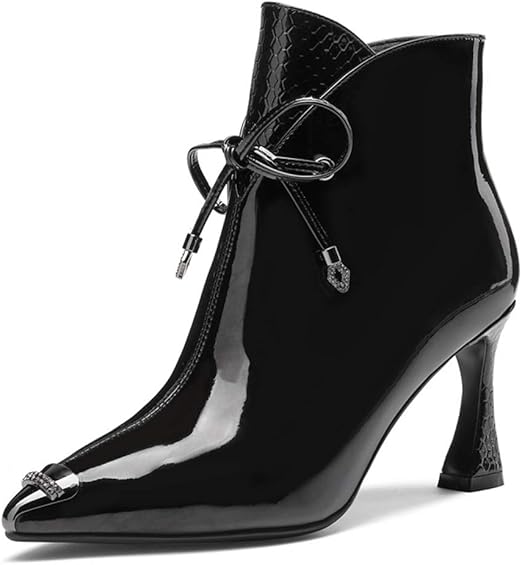 black patent stiletto ankle boots
