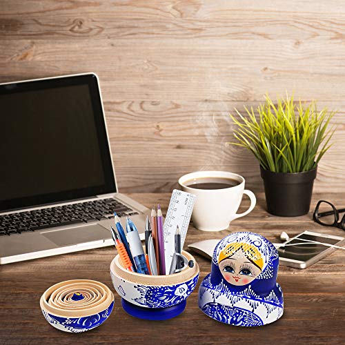 POPLAY 10 pcs. Beautiful Wooden Russian Nesting Doll Blue/Handmade Painted Gifts