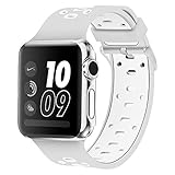 Band for Apple Watch 38mm, Alritz Silicone Sport Straps Replacement Wristband Bracelet for Apple Watch Series 3/Series 2/Series 1/Nike+, Free Protective Case Included (Silver White)
