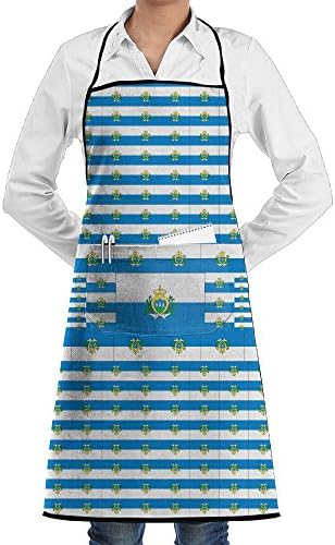 Unisex San Marino Flag Chef Apron With Pockets Commercial Restaurant And Home Kitchen Apron 28 X 20.5" For Chef,Baker,Servers,Waitress,Waiter,Craftsmen