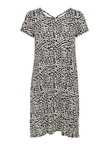 Onlbera Back Lace Up S/S Dress Jrs Noos Vestido, Black/Aop:Eggnog Leo, M Mujer