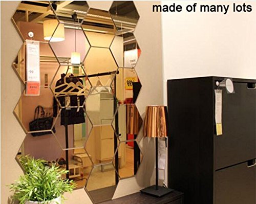 16x18cm x 7pcs Extra Big 3D Modern Mirror Geometric Hexagon Acrylic Wall Sticker Art DIY Decoration (Silver)