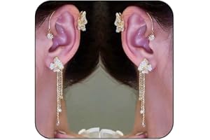 DOLLESS Butterfly Ear Cuffs Earrings Rhinestone Butterfly Flower Ear Wrap No Piercing Tassel Earrings for Women