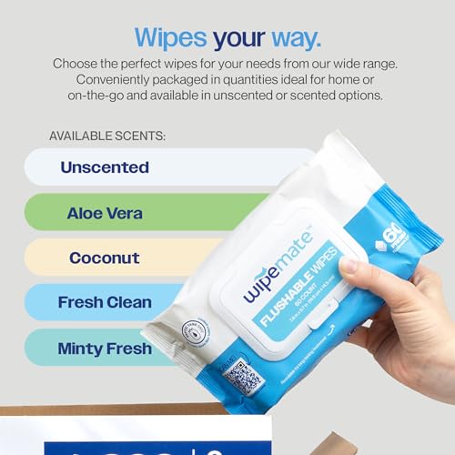 WIPEMATE ULTRA FLUSHABLE BUTT WIPES, SOOTHING VITAMIN E & ALOE, 99% WATER, COCONUT SCENT PREMIUM SUPER SOFT HYGIENE WIPES, SEPTIC & SEWER SAFE, 1 PREMIUM FLIP-TOP PACKS (60) CT