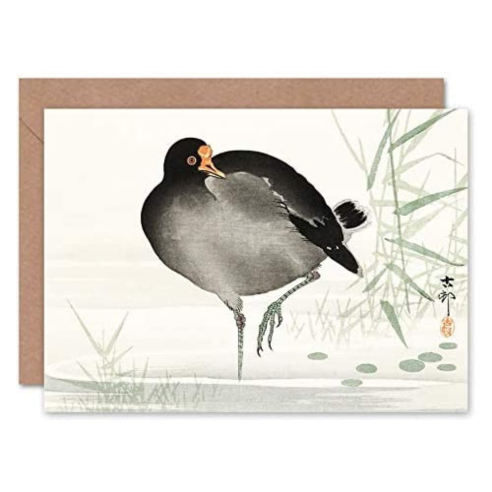 Wee Blue Coo Moorhen Bird Ohara Koson Greeting Card With Envelope Inside Premium Quality