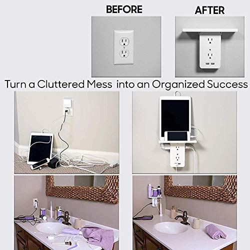 Detachable 8-port Socket Shelf, Surge Protector Wall-mounted Outlet Extender With 6 AC-power Port And 2 USB-ports For Bathroom Home Kitchen Office Living Rooms
