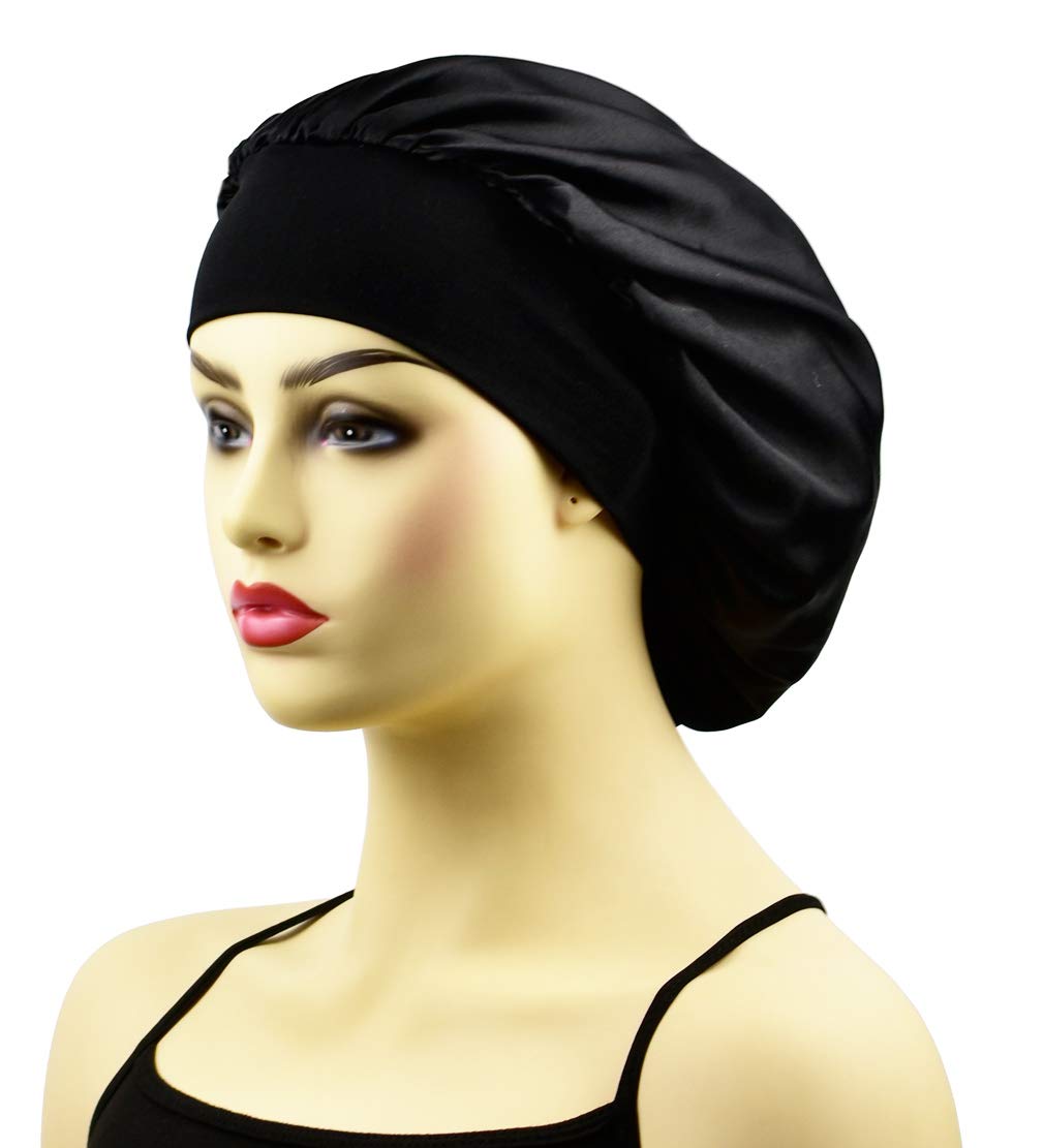 Satin Lined Bonnet Double Layer Sleep Cap for Women Curly Hair, Wide Band Satin Sleeping Caps Night Hat Head Cover for Girls Natural Hair