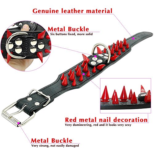 Beirui Sharp Spiked Studded Dog Collar - Stylish Leather Dog Collars - 2 Inch in Width Fit for Medium & Large Dogs - Such as Pitbull Mastiff - Black Rivets & Pink Leopard Leather,19-22"?