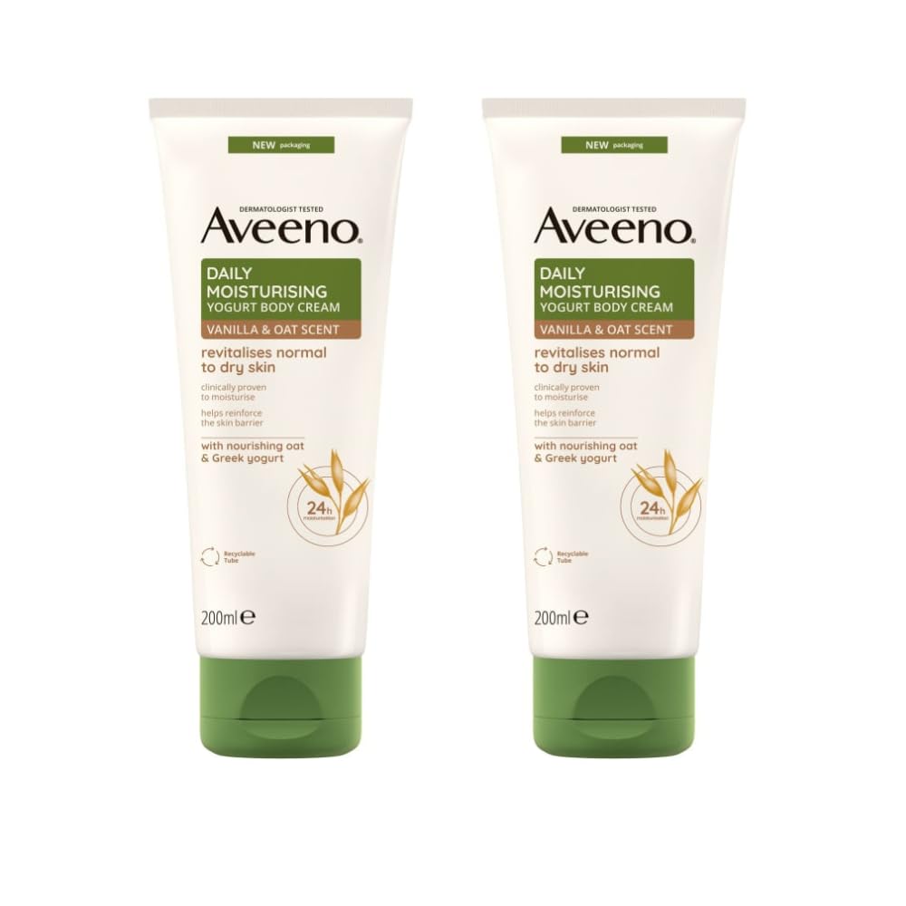 Aveno Daily Moisturising Yogurt Body Cream 200ml - It Reinforces The Skin Barrier For Long-Lasting Hydration - Pack of 2 x 200ml