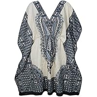 Mogul Interior Women Short Caftan Swimsuit Bikini Cover up Beach Kimono Sleeves Kaftan Dress Beachwear One Size