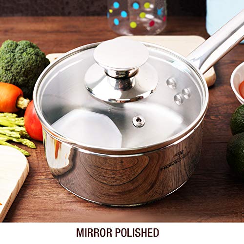 HOMI CHEF Mirror Polished NICKEL FREE Stainless Steel 1 QT(Quart) Sauce Pan with Lid (No Toxic Non Stick Coating, 5.5 Inch) - Mini Saucepan Cookware - Sauce Pot Handy Pot - Small Cooking Pot - Thumbnail 4