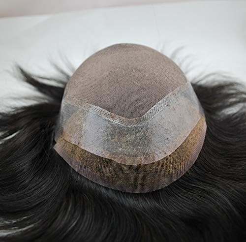 1B Natural Black Mono Toupee for Men, Durable Human Hair Piece, Mens Hair System PU around in Stock(Natural Black)