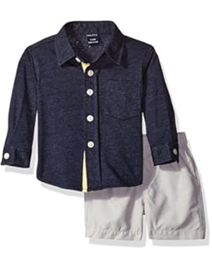 Nautica Baby Boys' Long Sleeve Jersey Shirt and Ripstop Short Set