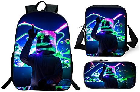 WCDP Marshmello Backpack,Shoulders Bags and Small bag and Pencil case,DJ Marshmello School Rucksack,Unisex Laptop Backpack for Students/Kids/Adults