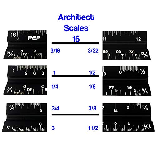 Precision Engineering Products – 12” Aluminum Architect Scale Ruler and Engineer Scale Ruler Set – Black Triangular Drafting Straight Edge – Imperial Triangle Scale with Laser Etched Markings