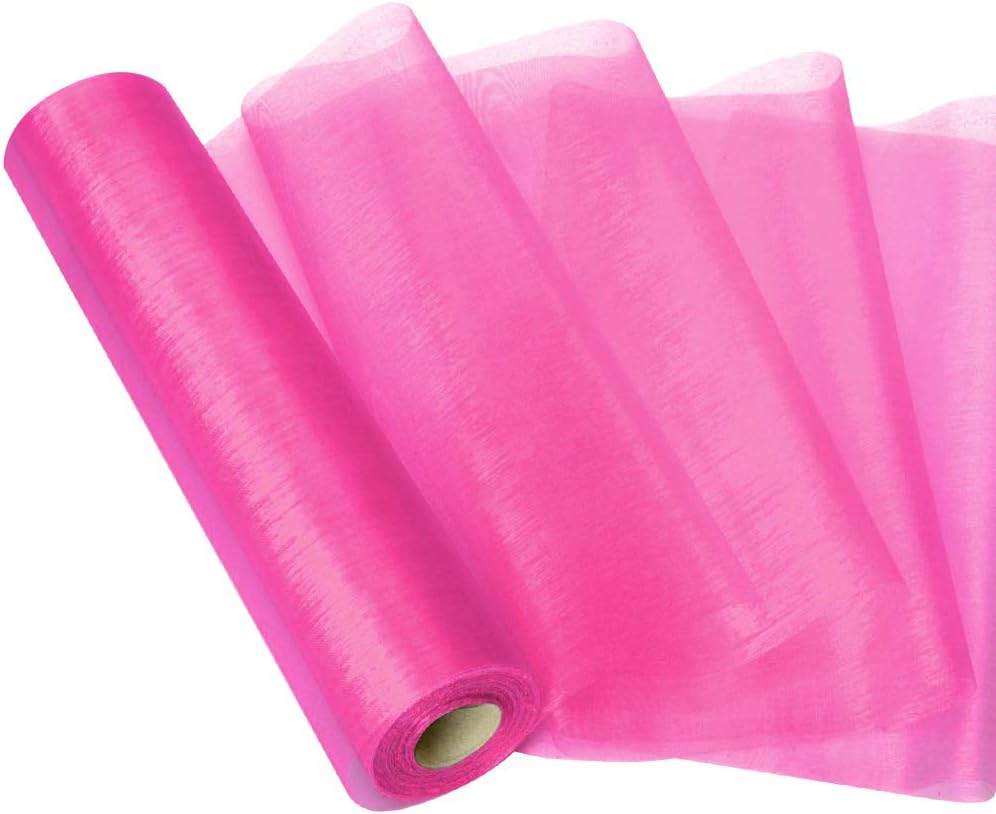 ANMINY 11 Inches x 28 Yards (85ft) Organza Roll Sheer Fabric for Art Crafts DIY Making Wedding Party Decorations - Hot Pink