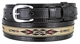 Mens Genuine Leather Ranger Belt with Southwestern Woven Diamond Pattern Accent (36 Black)