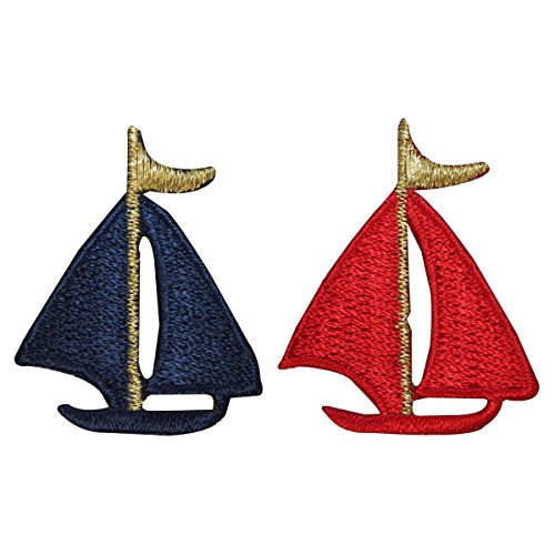 ID 1884AB Set of 2 Ship Patches Sailboat Nautical Embroidered Iron On Applique