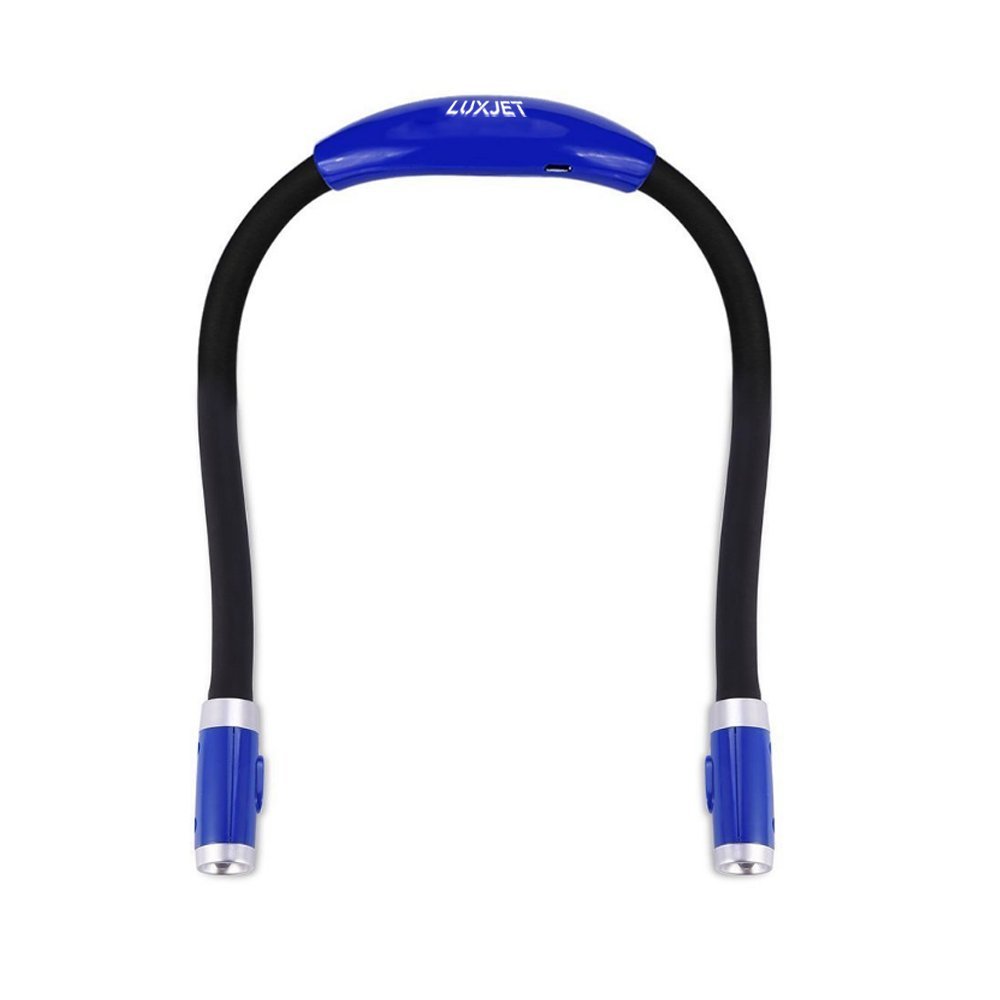 LUXJET LED Book Lights Rechargeable Neck Lamp for Reading at Night, Hands Free, 4 LED Bulbs, 3 Adjustable Brightness
