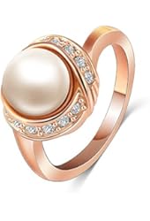 AnaZoz Jewelry 18K Gold Plated Pearl Ring Rose Gold Plate SWA Elements Austrian Crystal Women Ring