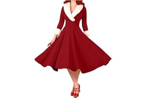 NARHBRG Womens Christmas Dress Vintage 1950s Dresses Long Sleeve Swing Party Dresses Xmas Cocktail Dress Party Holiday Dress