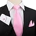 Stylefad Men's Solid Plaid Wide Neck Tie Set Hanky Cufflink Pink