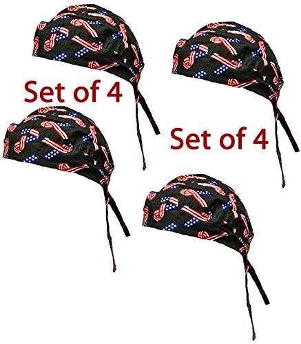 Doo Rag Set of 4 American Flag Food Service Skull Cap Head Wrap Chef Cook