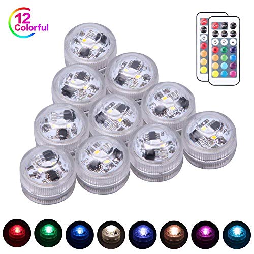 HOOFUN Underwter Submersible LED Lights for vase Fish Tank,with Remote Control Battery Operated Aquarium Light,Best Party Decor Lights for of Tub,Pond,Fountain,Waterfall,Aquarium,Vase Base (10pack)