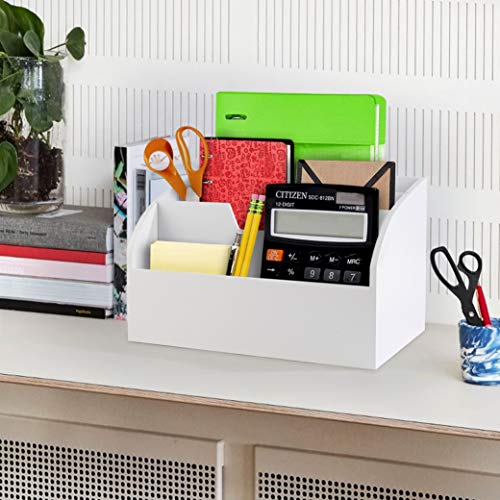 ZGZD White Wooden Mail Sorter Desk Organizers TV Remote Control Holder