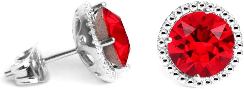 Swarovski Earrings, Birthstone Color Swarovski Stud Earrings, Swarovski Crystal Earring Studs, 18K White Gold Plated Hypoallergenic Stud Earrings for Women