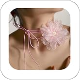 Kenjudess Vintage Large Flower Choker Necklace Long Suede Wrap Necklace Layered Handmade Floral Collar Bridal Wedding Party Summer for Women