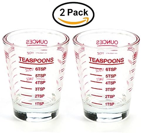 Shot Glasses Measuring cup Liquid Heavy Glass 2 PACK 26-Incremental Measurement;Wine Glass,4 Features (2 pack-red)