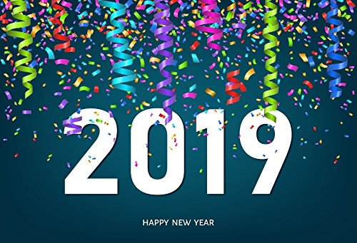 Yeele 2019 Backdrops 9x6ft /2.7 X 1.8M 2019 Happy New Year Greeting Card with Confetti and Ribbons Pictures Adult Artistic Portrait Photoshoot Props Photography Background