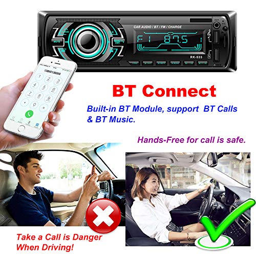 Honboom Car Stereo Bluetooth, 4x60W 1 Din Car Radio FM Radio, Bluetooth Hands-Free Receiver Car MP3 Player with Steering Wheel Control, Supports RDS/AUX/USB/SD - Thumbnail 3