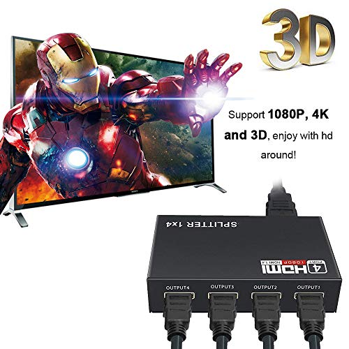 HDMI Splitter 1 in 2 3 4 Out WEILIANTE 4K Aluminum Ver1.4 HDCP 1X4 Ports Video Converter, Supports 3D 4K Full HD1080P for Xbox PS4 PS3 Fire Stick Roku Blu-Ray Player Apple TV HDTV
