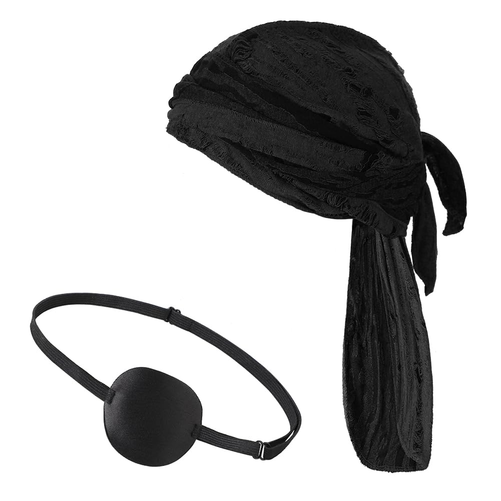 IBLUELOVER Pirate Headscarf Eye Patch Costume Accessory Set for Men Women Vintage Medieval Renaissance Captain Dress Up Set for Pirate Theme Party Halloween Cosplay