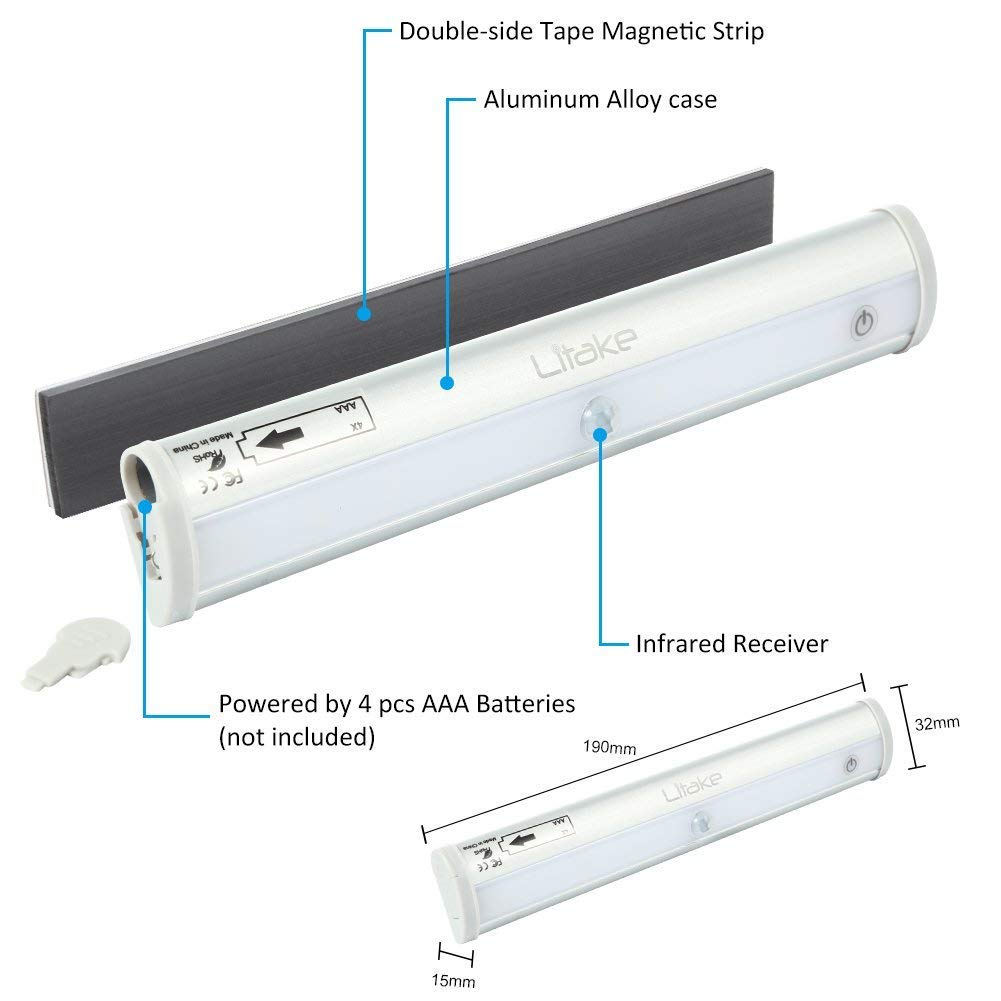 Litake Remote Control LED Lights Bar, Wireless LED Under Cabinet Lighting, Dimmable Battery Operated Closet Light Stair Night Lights, Stick on Anywhere Safe Light for Kitchen Hallway Bedroom, Arc