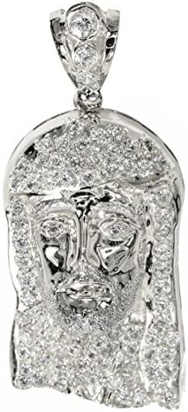 IcedJewels 3.69 cttw Round CZ 14K White Gold Jesus Piece Open Back Religious Pattern Pendant