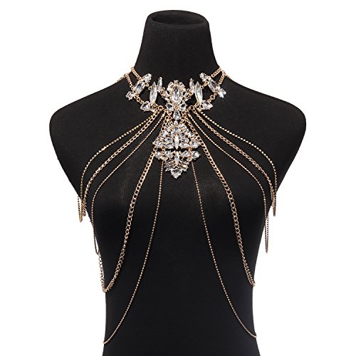 Women Statement Body Chain White, Holylove Jewel Body Chain for Women Novelty Costume Fashion Jewelry 1 pc with Gift Box- HLBN0001 White - Thumbnail 6