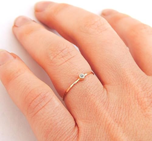 Ultra Thin, Tiny Diamond Ring - Gold or Silver Stacking Ring, Genstone Ring - Knuckle Ring- Made to Order - 100% Handmade