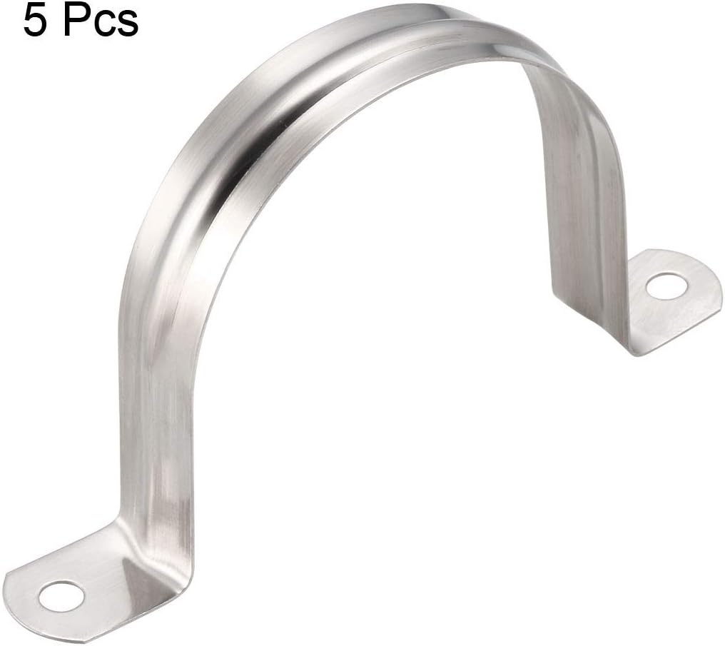 sourcing map 70mm(2.8") Rigid Pipe Strap, 2 Holes 304 Stainless Steel Tension Tube Clip Clamp 5pcs, Silver - Image 4