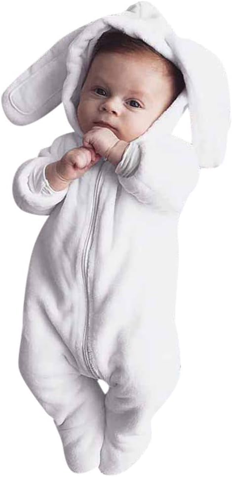 Boys Girls Easter Bunny Hooded Romper Cartoon 3D Rabbit Long Sleeve Bodysuit