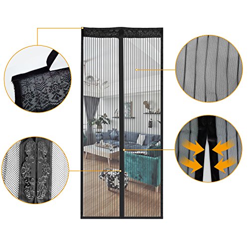 7TECH Magnetic Screen Door with Heavy Duty Mesh Curtain and Full Frame Velcro Fits Door Size up to 36"-82" Max- Black - Thumbnail 2