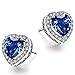 Caperci Sterling Silver Heart Blue Sapphire Stud Earrings for Women